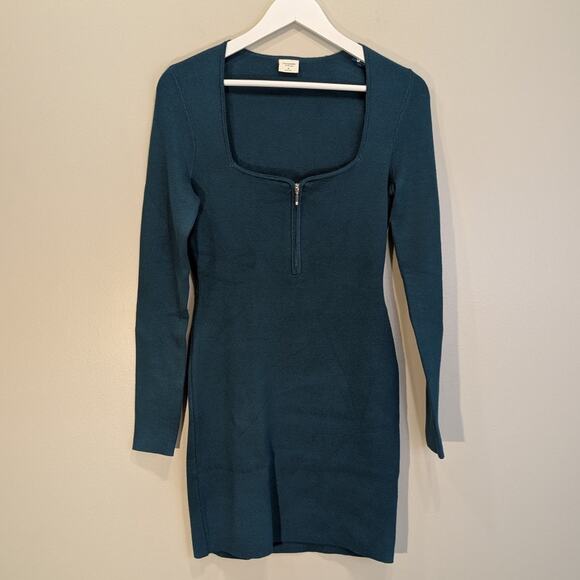 Abercrombie & Fitch Dress Teal Mini Sweater Sweetheart Bodycon Party - Size M - Picture 1 of 8